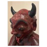 LL - Sitting Demon Sculpture - Red Devil Figure with Horns