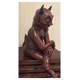 LL - Sitting Demon Sculpture - Red Devil Figure with Horns
