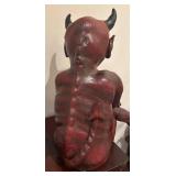 LL - Sitting Demon Sculpture - Red Devil Figure with Horns