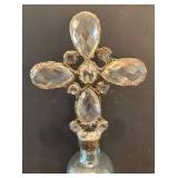 MB - Two Vintage Glass Bottles with Crystal Cross Finials