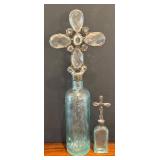 MB - Two Vintage Glass Bottles with Crystal Cross Finials