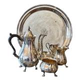 Vintage Sterling Silver Tea Service with Tray - Monogrammed Tray