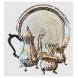 Vintage Sterling Silver Tea Service with Tray - Monogrammed Tray