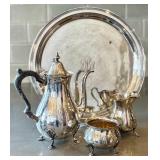 Vintage Sterling Silver Tea Service with Tray - Monogrammed Tray