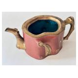 K - Chinese Cloisonné Teapot - Red Enamel, Gilded Branch Handles, Floral Motifs