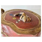 K - Chinese Cloisonné Teapot - Red Enamel, Gilded Branch Handles, Floral Motifs