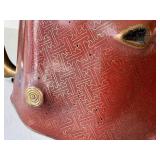 K - Chinese Cloisonné Teapot - Red Enamel, Gilded Branch Handles, Floral Motifs