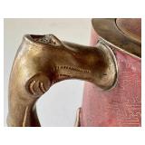 K - Chinese Cloisonné Teapot - Red Enamel, Gilded Branch Handles, Floral Motifs