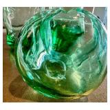CD - Handblown Art Glass Tumblers - Emerald Green Swirl, 4.75 in tall (Lot of 4)