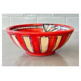 K6 - Karen Kramer Ceramic Bowl - Hand-Painted Red & Beige Stripes