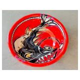 K6 - Karen Kramer Ceramic Bowl - Hand-Painted Red & Beige Stripes
