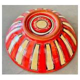 K6 - Karen Kramer Ceramic Bowl - Hand-Painted Red & Beige Stripes