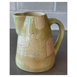 K6 - V. Ross Handcrafted Ceramic Pitcher, Olive Green Glaze With Line Drawings