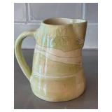 K6 - V. Ross Handcrafted Ceramic Pitcher, Olive Green Glaze With Line Drawings