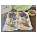 KP - Butter Dish, Green Stripe Platter, Lavender Fields Towels & Mosaic Bowl (Lot of 5)