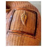 Vintage Zhejiang Handicrafts Chinese Woven Oxen Container, Rattan Basket