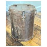 Vintage Covered Metal Container - Lidded Bin