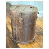 Vintage Covered Metal Container - Lidded Bin