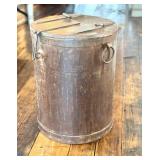 Vintage Covered Metal Container - Lidded Bin