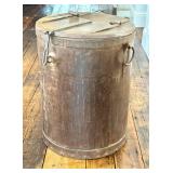 Vintage Covered Metal Container - Lidded Bin