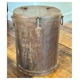 Vintage Covered Metal Container - Lidded Bin