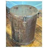 Vintage Covered Metal Container - Lidded Bin