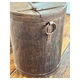 Vintage Covered Metal Container - Lidded Bin
