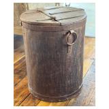 Vintage Covered Metal Container - Lidded Bin