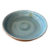 K - Pottery Barn Frog Ceramic Bowl - Blue Glaze w/ Green Frog Accent