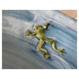 K - Pottery Barn Frog Ceramic Bowl - Blue Glaze w/ Green Frog Accent