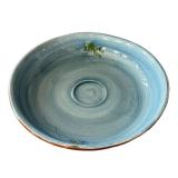 K - Pottery Barn Frog Ceramic Bowl - Blue Glaze w/ Green Frog Accent