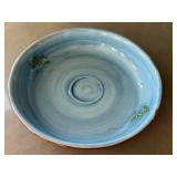 K - Pottery Barn Frog Ceramic Bowl - Blue Glaze w/ Green Frog Accent