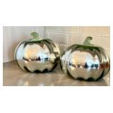 K - Decorative Glass Pumpkin Pair - Recycled Green Glass
