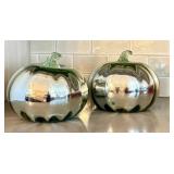 K - Decorative Glass Pumpkin Pair - Recycled Green Glass