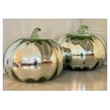 K - Decorative Glass Pumpkin Pair - Recycled Green Glass