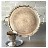 K - French Vintage Pewter Cup & Tray Set