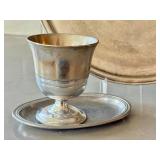 K - French Vintage Pewter Cup & Tray Set