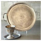 K - French Vintage Pewter Cup & Tray Set