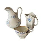 3-Piece Vintage Porcelain Creamer Set - Blue Floral Motifs with Gold Trim