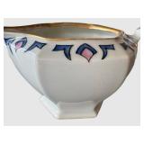 3-Piece Vintage Porcelain Creamer Set - Blue Floral Motifs with Gold Trim