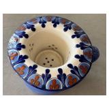 CD - Blue Ceramic Tea Mug with Patterned Lid - Handmade 4.5in Tall