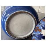CD - Blue Ceramic Tea Mug with Patterned Lid - Handmade 4.5in Tall