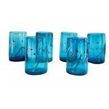 CD - Hand-Blown Blue Glass Tumblers - Set of 6, Signed