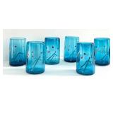 CD - Hand-Blown Blue Glass Tumblers - Set of 6, Signed