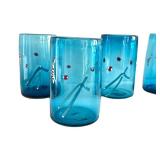 CD - Hand-Blown Blue Glass Tumblers - Set of 6, Signed