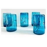 CD - Hand-Blown Blue Glass Tumblers - Set of 6, Signed