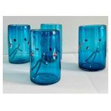 CD - Hand-Blown Blue Glass Tumblers - Set of 6, Signed