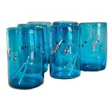 CD - Hand-Blown Blue Glass Tumblers - Set of 6, Signed
