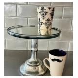 K - Amanda Barr Mugs (2) & Pastry Glass Pedestal - Whimsical Kitchen Towel