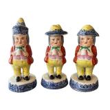 K - Staffordshire Toby Jugs Condiment Set - 3-Piece Blue Willow, 19th Century